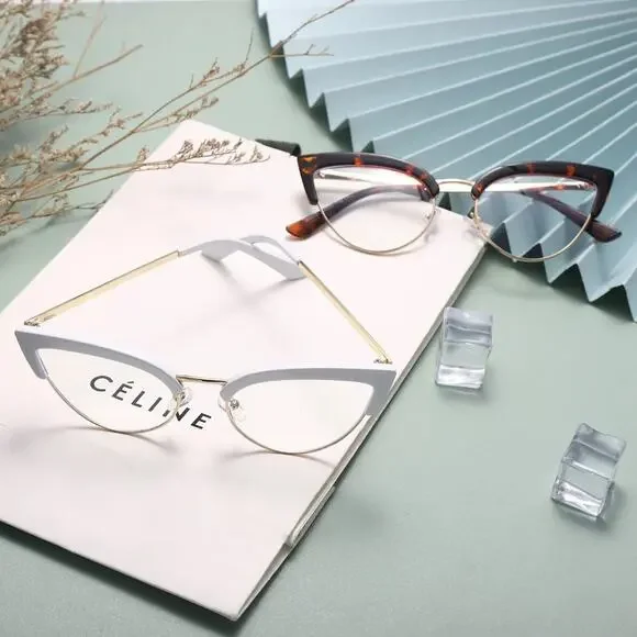 🔥SALE🔥 Pink Cat Eye Half Frame Glasses retro anti-blue light computer specks - Picture 9 of 10